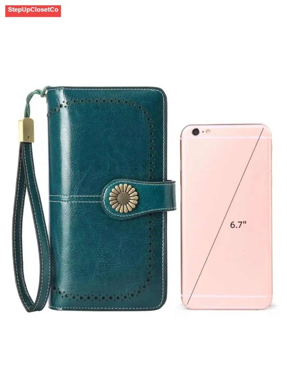 Large Leather Wristlet Wallet RFID Blocking Card Holder